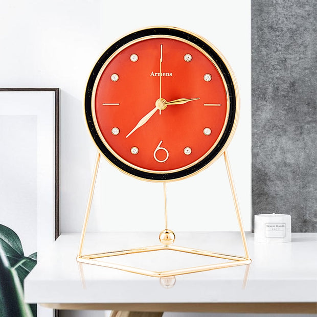 Pendulum Metal and Leather Table Clock