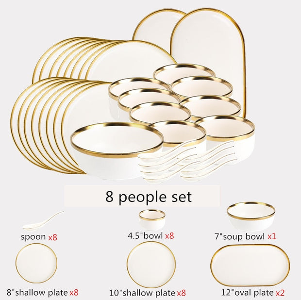 Luxe Ivory and Gold Porcelain Dinnerware Set