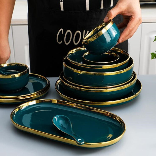 Green Ceramic Dinnerware Set