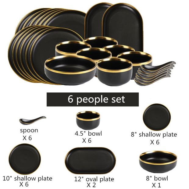 Noir Gold Porcelain Dinnerware Set