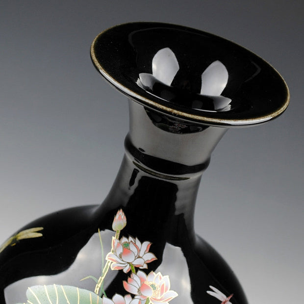 Jingdezhen Black Ceramic Lotus Vase (A)