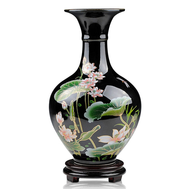 Jingdezhen Black Ceramic Lotus Vase (A)