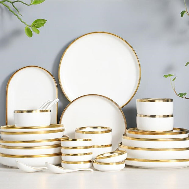 Luxe Ivory and Gold Porcelain Dinnerware Set
