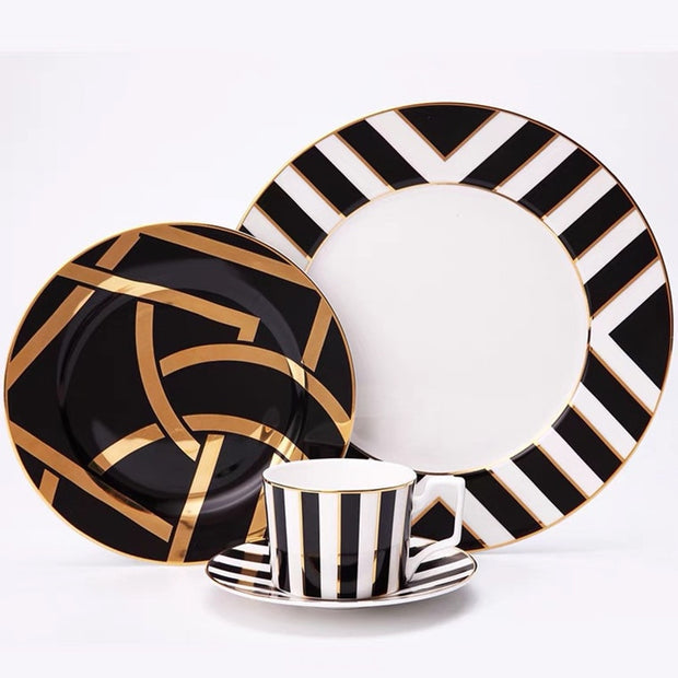 Luxe Ceramic Dinnerware Set with Gold Accents
