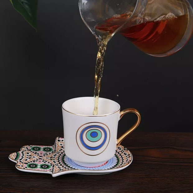 Mystical Hamsa Hand Turkish Coffee Cup Set