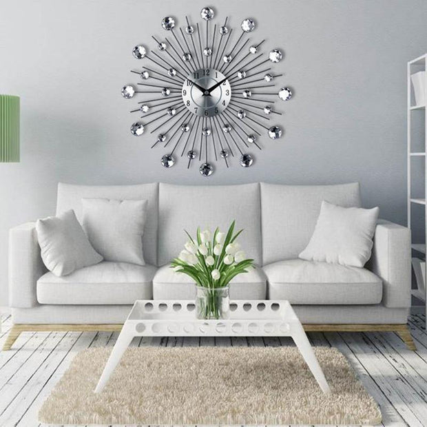 Crystal Sunburst Wall Clock-White-Re-magined-home_decor