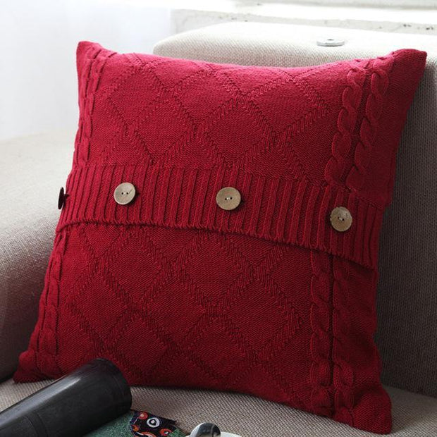 Knitted Button Throw Cushion-Red-Re-magined-home_decor