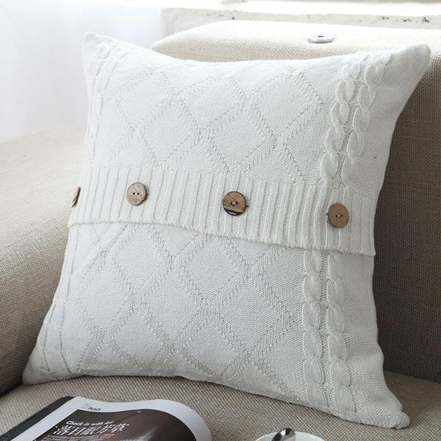 Knitted Button Throw Cushion-White-Re-magined-home_decor
