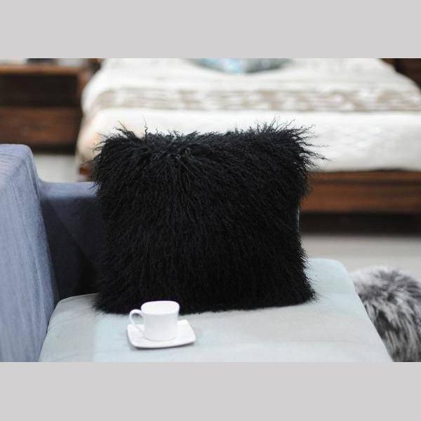 Square Sheepskin Cushion-30 x 30-Black-Re-magined-home_decor